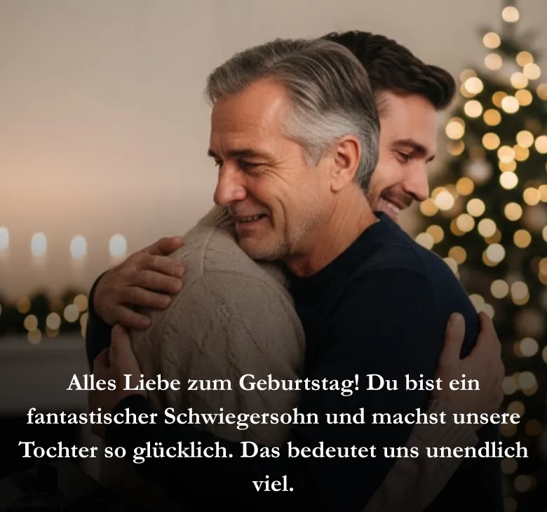 Alles Liebe zum Geburtstag! Du bist ein fantastischer Schwiegersohn und machst unsere Tochter so glücklich. Das bedeutet uns unendlich viel.