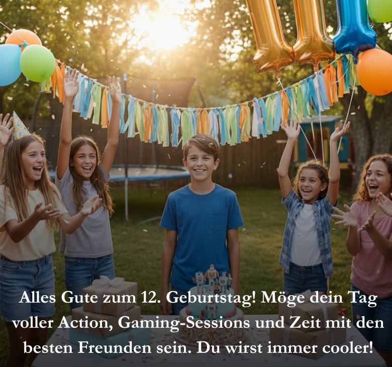 Alles Gute zum 12. Geburtstag! Möge dein Tag voller Action, Gaming-Sessions und Zeit mit den besten Freunden sein. Du wirst immer cooler!