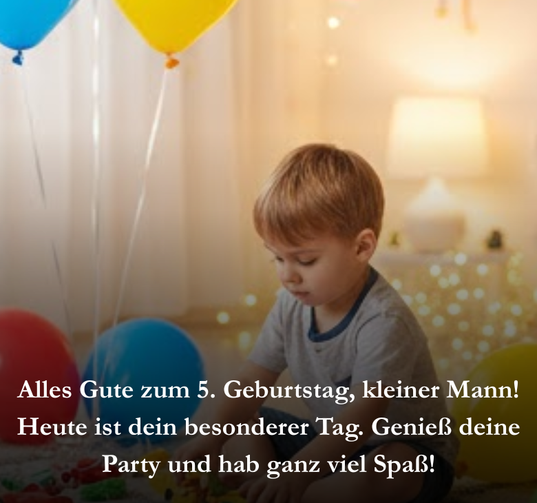 Alles Gute zum 5. Geburtstag, kleiner Mann! Heute ist dein besonderer Tag. Genieß deine Party und hab ganz viel Spaß!