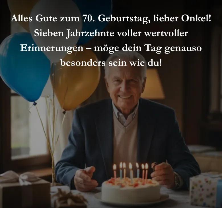 Alles Gute zum 70. Geburtstag, lieber Onkel! Sieben Jahrzehnte voller wertvoller Erinnerungen – möge dein Tag genauso besonders sein wie du!