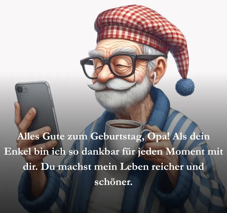 Alles Gute zum Geburtstag, Opa! Als dein Enkel bin ich so dankbar für jeden Moment mit dir. Du machst mein Leben reicher und schöner.