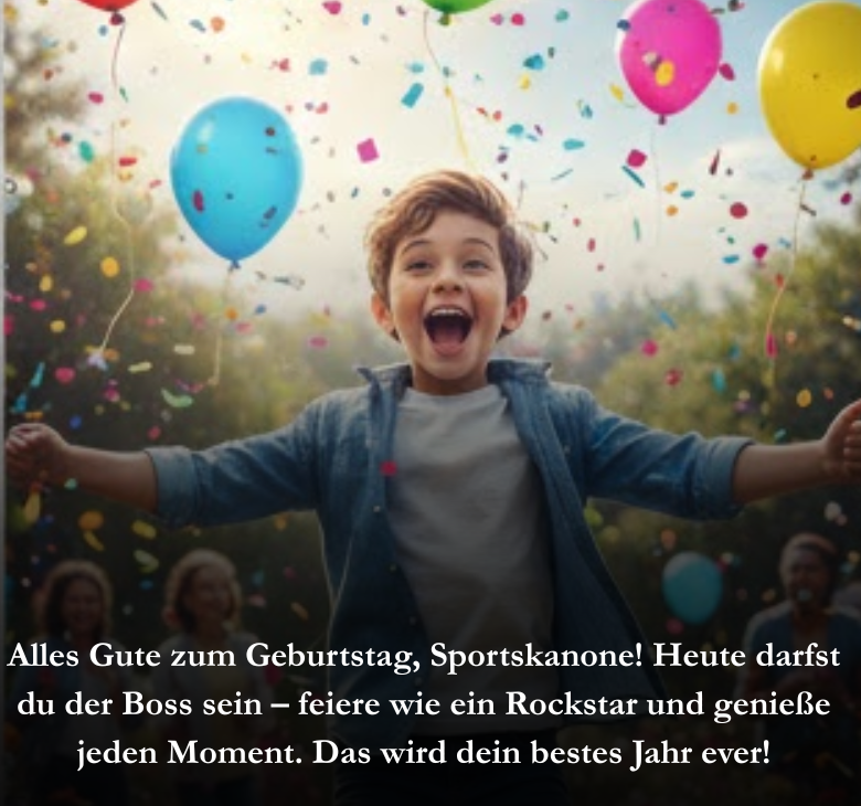 Alles Gute zum Geburtstag, Sportskanone! Heute darfst du der Boss sein – feiere wie ein Rockstar und genieße jeden Moment. Das wird dein bestes Jahr ever!