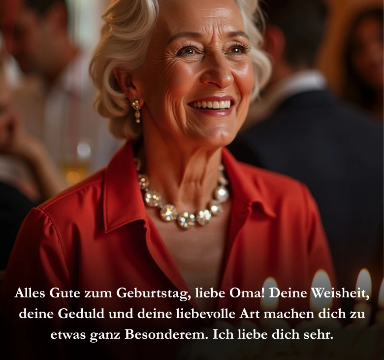 Alles Gute zum Geburtstag, liebe Oma! Deine Weisheit, deine Geduld und deine liebevolle Art machen dich zu etwas ganz Besonderem. Ich liebe dich sehr