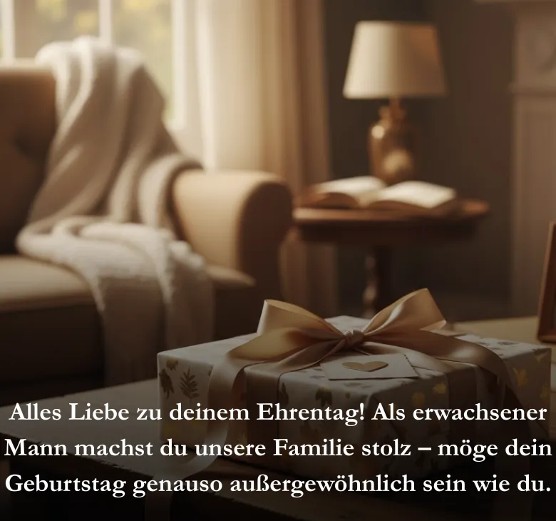 Alles Liebe zu deinem Ehrentag! Als erwachsener Mann machst du unsere Familie stolz – möge dein Geburtstag genauso außergewöhnlich sein wie du
