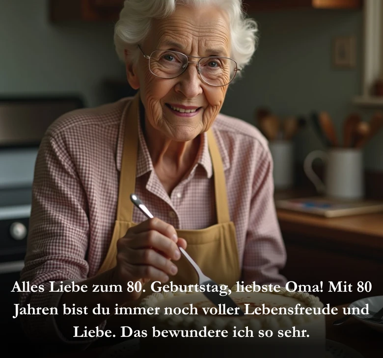 Alles Liebe zum 80. Geburtstag, liebste Oma! Mit 80 Jahren bist du immer noch voller Lebensfreude und Liebe. Das bewundere ich so sehr