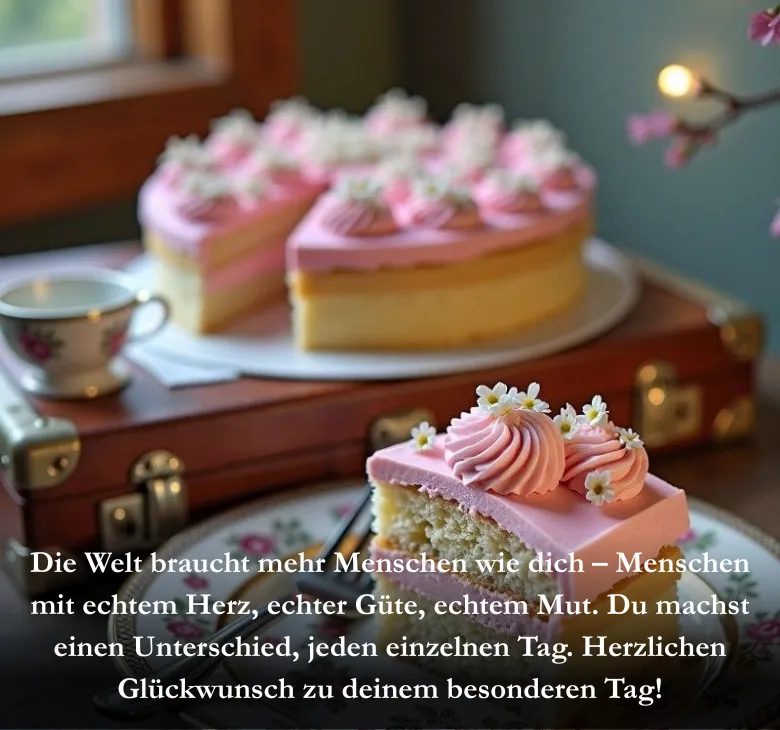 Die Welt braucht mehr Menschen wie dich – Menschen mit echtem Herz, echter Güte, echtem Mut. Du machst einen Unterschied, jeden einzelnen Tag. Herzlichen Glückwunsch zu deinem besonderen Tag!