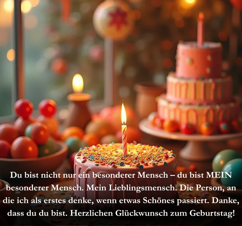Du bist nicht nur ein besonderer Mensch – du bist MEIN besonderer Mensch. Mein Lieblingsmensch. Die Person, an die ich als erstes denke, wenn etwas Schönes passiert. Danke, dass du du bist. Herzlichen Glückwunsch zum Geburtstag!