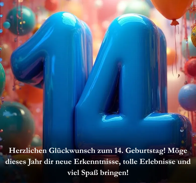 Herzlichen Glückwunsch zum 14. Geburtstag! Möge dieses Jahr dir neue Erkenntnisse, tolle Erlebnisse und viel Spaß bringen!