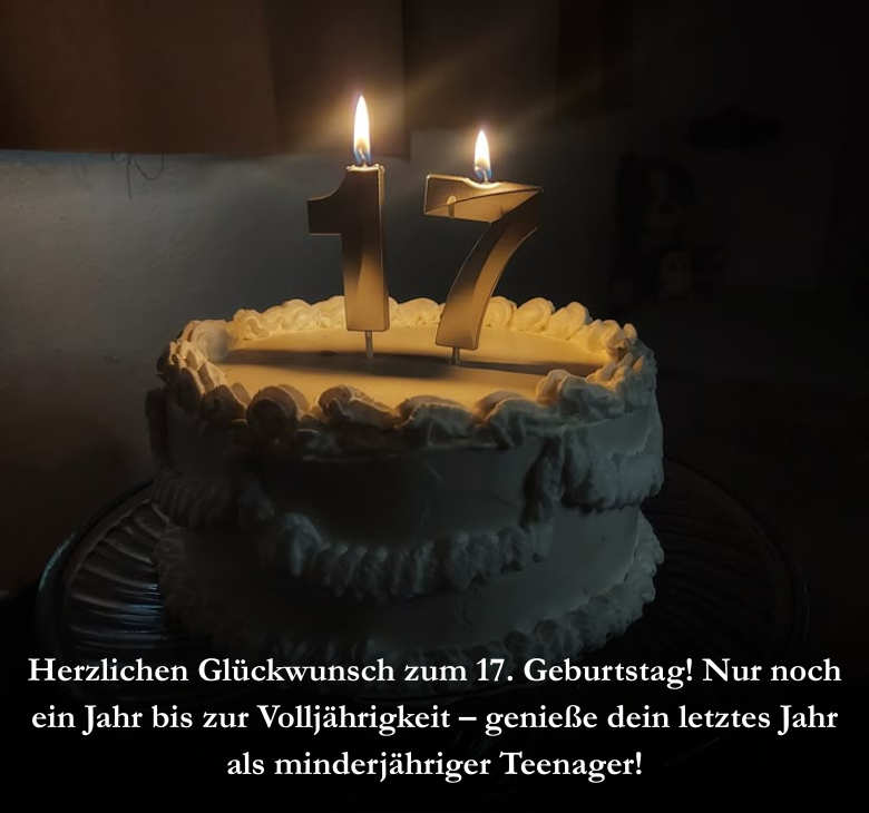 Herzlichen Glückwunsch zum 17. Geburtstag! Nur noch ein Jahr bis zur Volljährigkeit – genieße dein letztes Jahr als minderjähriger Teenager!