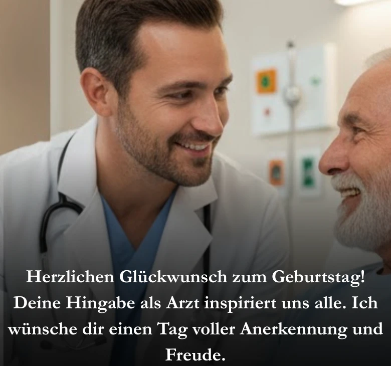 Herzlichen Glückwunsch zum Geburtstag! Deine Hingabe als Arzt inspiriert uns alle. Ich wünsche dir einen Tag voller Anerkennung und Freude.