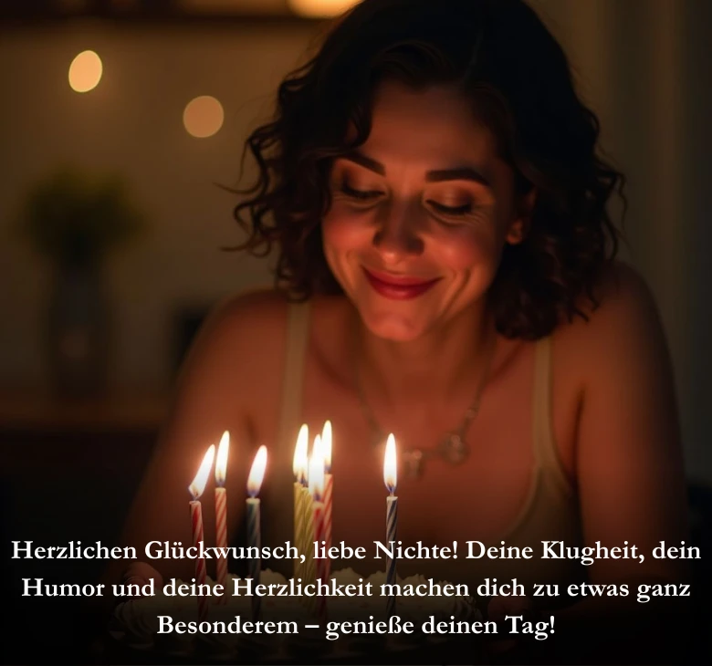 Herzlichen Glückwunsch, liebe Nichte! Deine Klugheit, dein Humor und deine Herzlichkeit machen dich zu etwas ganz Besonderem – genieße deinen Tag!