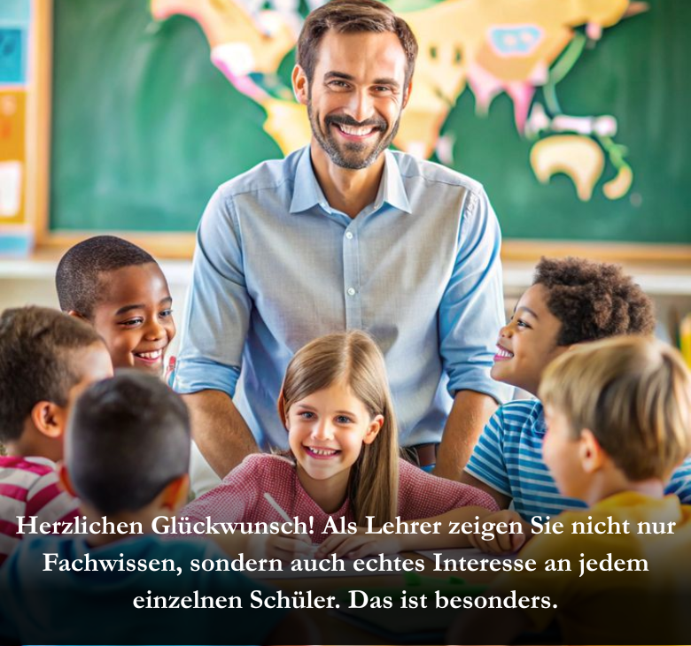 Herzlichen Glückwunsch! Als Lehrer zeigen Sie nicht nur Fachwissen, sondern auch echtes Interesse an jedem einzelnen Schüler. Das ist besonders.