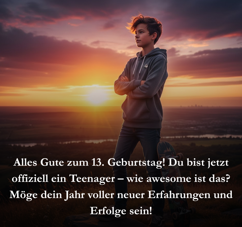 Alles Gute zum 13. Geburtstag Du bist jetzt offiziell ein Teenager – wie awesome ist das_ Möge dein Jahr voller neuer Erfahrungen und Erfolge sein!