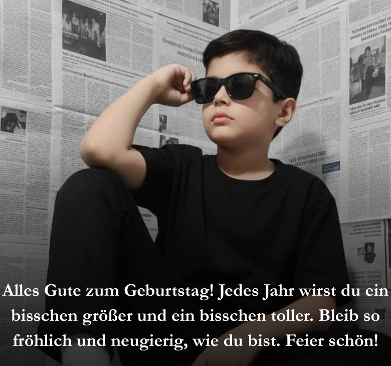 Alles Gute zum Geburtstag! Jedes Jahr wirst du ein bisschen größer und ein bisschen toller. Bleib so fröhlich und neugierig, wie du bist. Feier schön!
