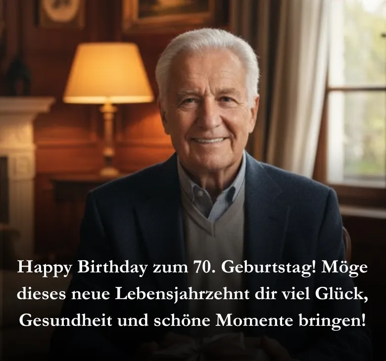 Happy Birthday zum 70. Geburtstag! Möge dieses neue Lebensjahrzehnt dir viel Glück, Gesundheit und schöne Momente bringen!