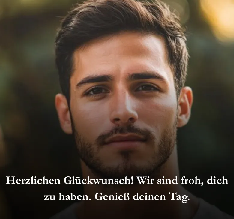 Herzlichen Glückwunsch! Wir sind froh, dich zu haben. Genieß deinen Tag.