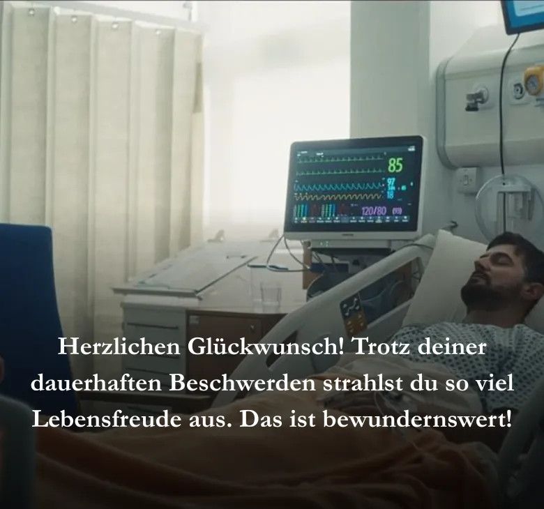 Herzlichen Glückwunsch! Trotz deiner dauerhaften Beschwerden strahlst du so viel Lebensfreude aus. Das ist bewundernswert!