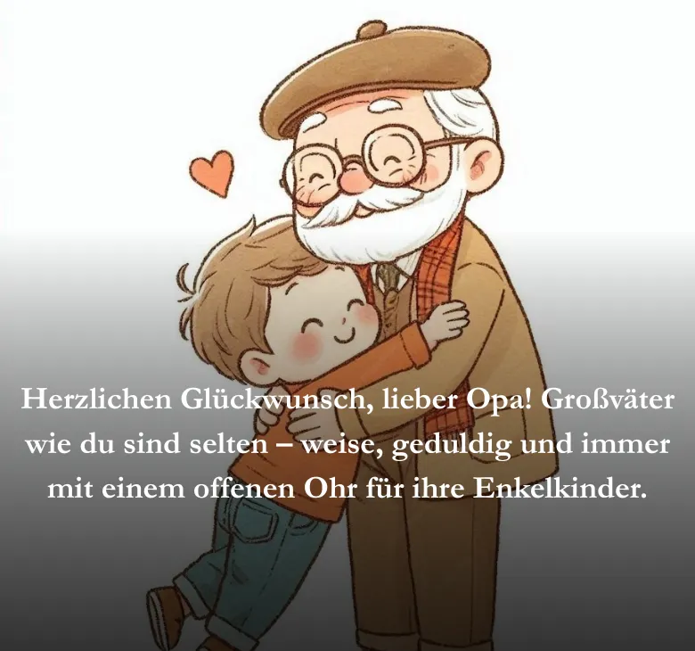 Herzlichen Glückwunsch, lieber Opa! Großväter wie du sind selten – weise, geduldig und immer mit einem offenen Ohr für ihre Enkelkinder.