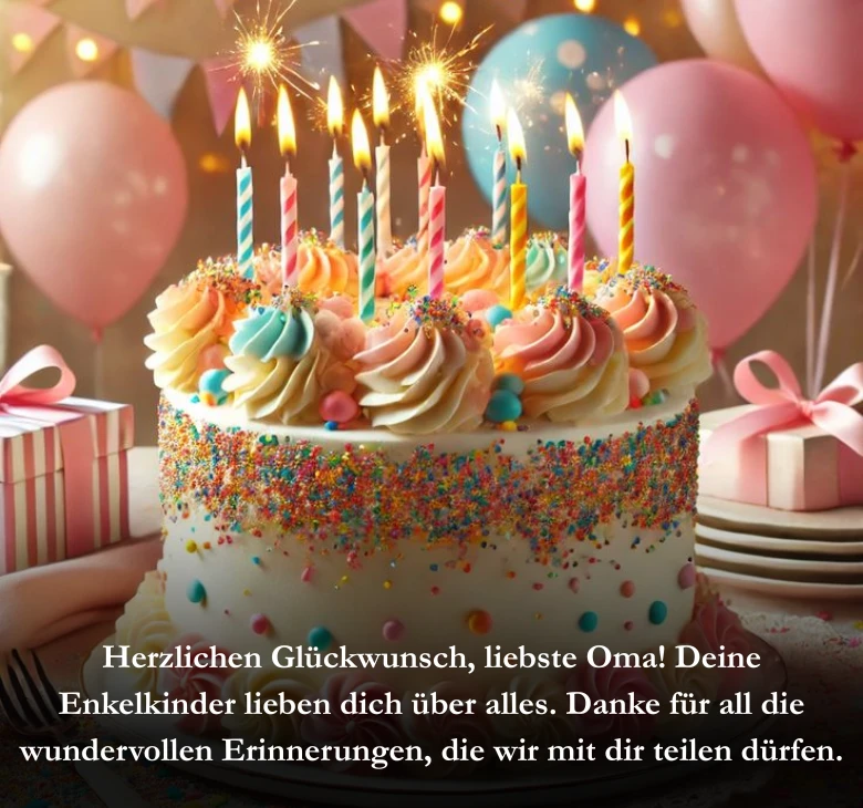 Herzlichen Glückwunsch, liebste Oma! Deine Enkelkinder lieben dich über alles. Danke für all die wundervollen Erinnerungen, die wir mit dir teilen dürfen
