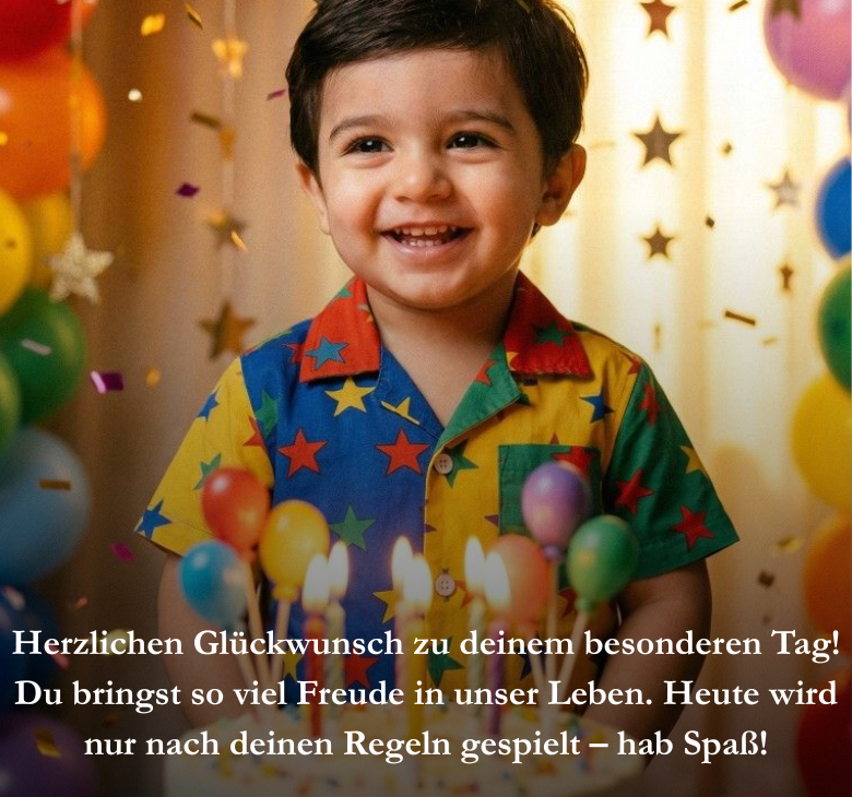 Herzlichen Glückwunsch zu deinem besonderen Tag! Du bringst so viel Freude in unser Leben. Heute wird nur nach deinen Regeln gespielt – hab Spaß!