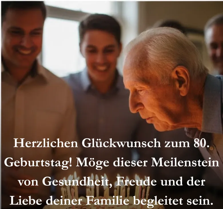 Herzlichen Glückwunsch zum 80. Geburtstag! Möge dieser Meilenstein von Gesundheit, Freude und der Liebe deiner Familie begleitet sein.