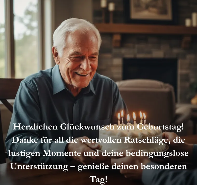 Herzlichen Glückwunsch zum Geburtstag! Danke für all die wertvollen Ratschläge, die lustigen Momente und deine bedingungslose Unterstützung – genieße deinen besonderen Tag!