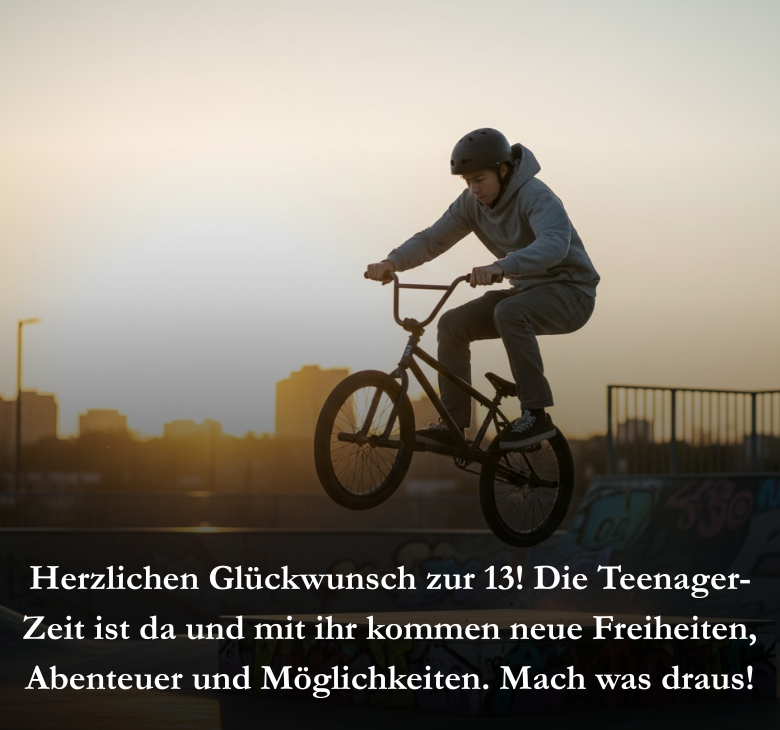 Herzlichen Glückwunsch zur 13! Die Teenager-Zeit ist da und mit ihr kommen neue Freiheiten, Abenteuer und Möglichkeiten. Mach was draus!