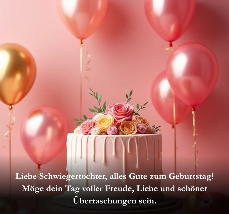 Liebe Schwiegertochter, alles Gute zum Geburtstag! Möge dein Tag voller Freude, Liebe und schöner Überraschungen sein.