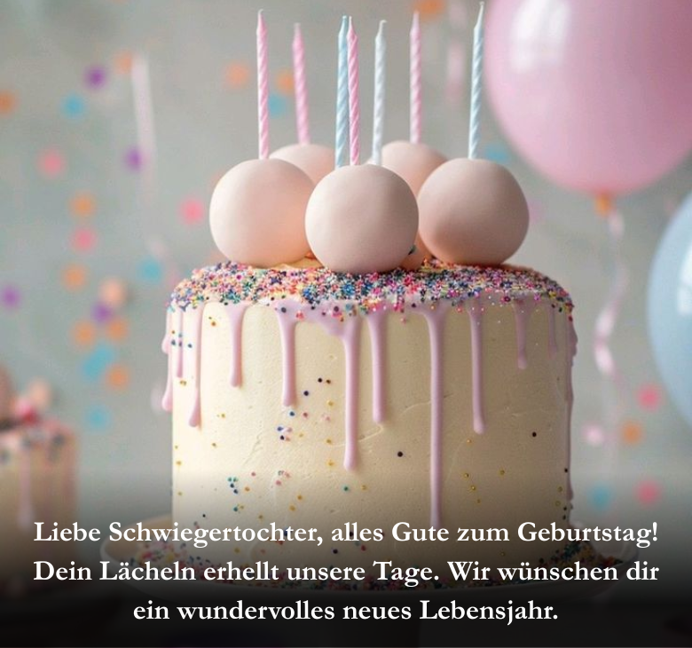 Liebe Schwiegertochter, alles Gute zum Geburtstag! Dein Lächeln erhellt unsere Tage. Wir wünschen dir ein wundervolles neues Lebensjahr.
