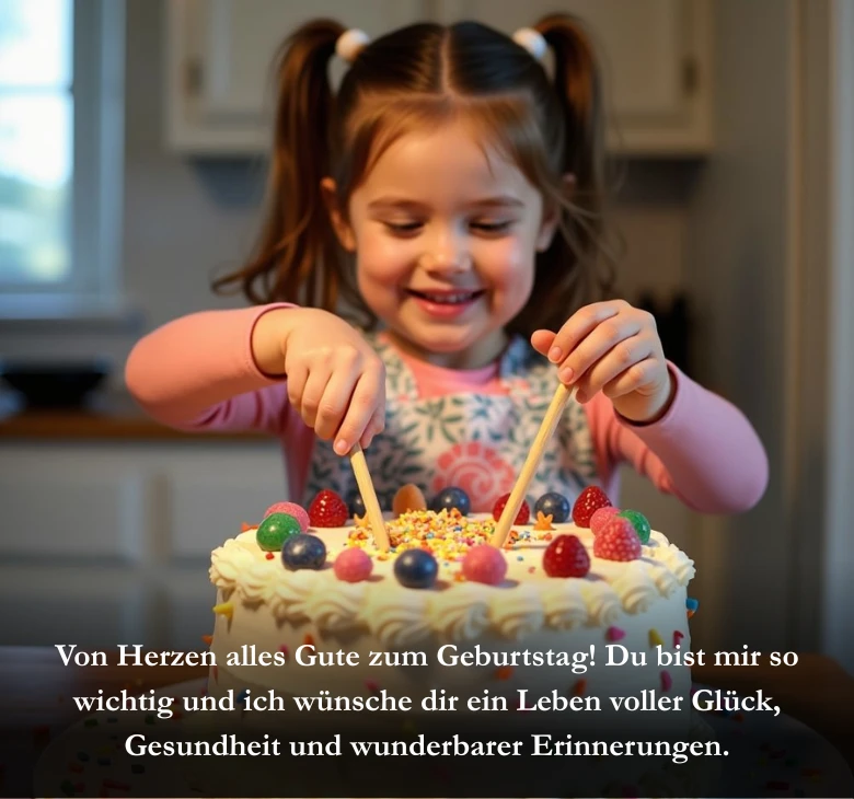 Von Herzen alles Gute zum Geburtstag! Du bist mir so wichtig und ich wünsche dir ein Leben voller Glück, Gesundheit und wunderbarer Erinnerungen.