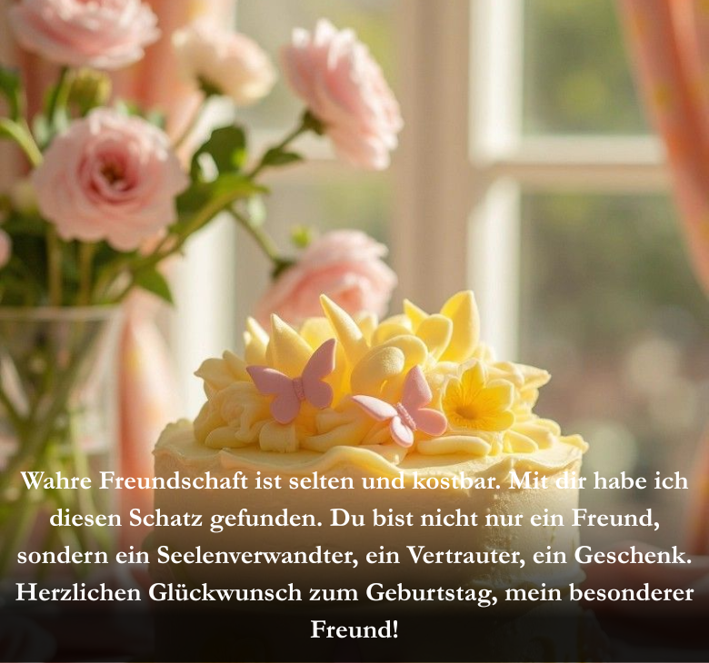 Wahre Freundschaft ist selten und kostbar. Mit dir habe ich diesen Schatz gefunden. Du bist nicht nur ein Freund, sondern ein Seelenverwandter, ein Vertrauter, ein Geschenk. Herzlichen Glückwunsch zum Geburtstag, mein besonderer Freund!
