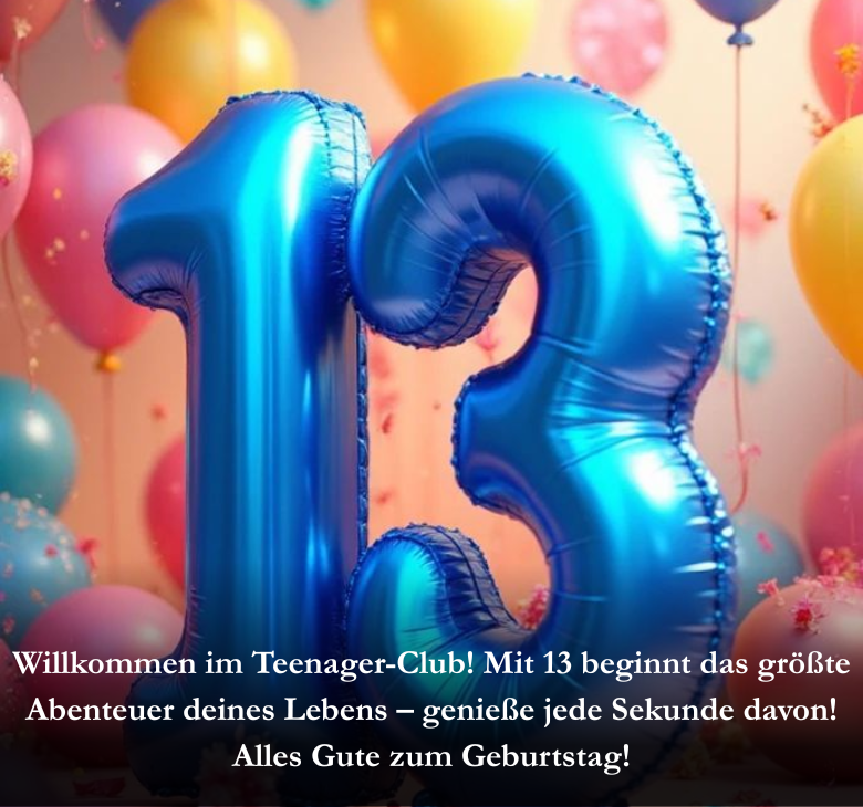Willkommen im Teenager-Club! Mit 13 beginnt das größte Abenteuer deines Lebens – genieße jede Sekunde davon! Alles Gute zum Geburtstag!