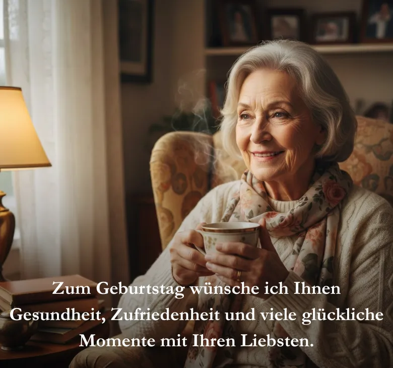 Zum Geburtstag wünsche ich Ihnen Gesundheit, Zufriedenheit und viele glückliche Momente mit Ihren Liebsten.