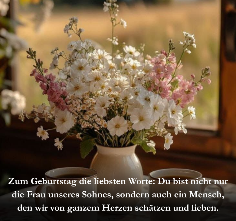 Zum Geburtstag die liebsten Worte: Du bist nicht nur die Frau unseres Sohnes, sondern auch ein Mensch, den wir von ganzem Herzen schätzen und lieben.