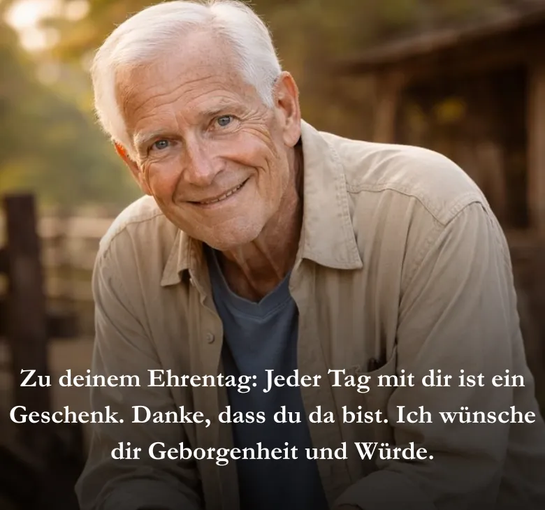 Zu deinem Ehrentag: Jeder Tag mit dir ist ein Geschenk. Danke, dass du da bist. Ich wünsche dir Geborgenheit und Würde.