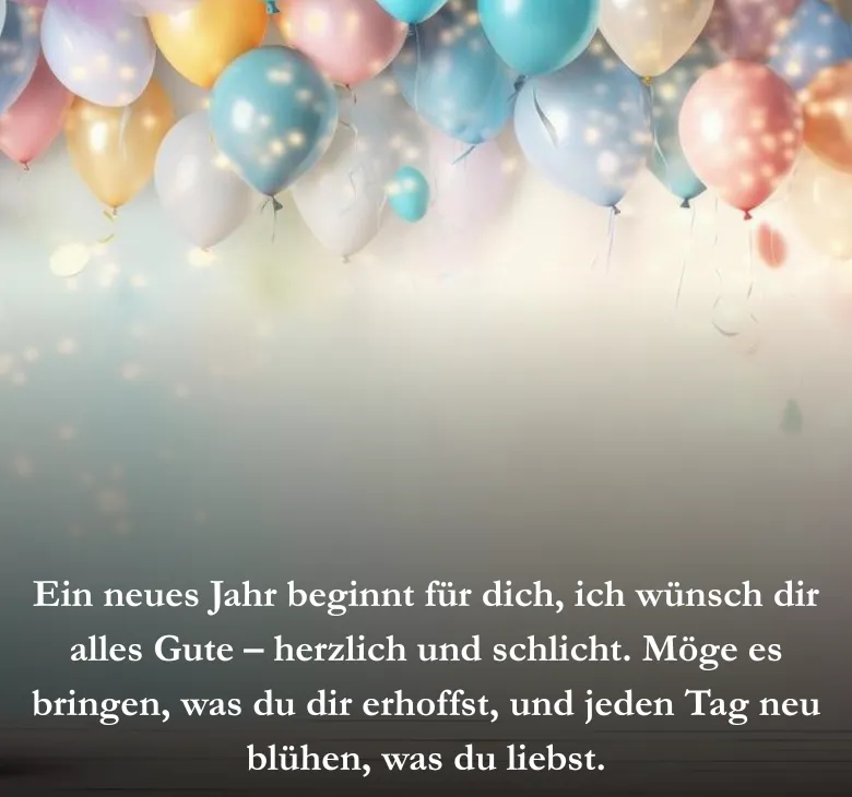 Ein neues Jahr beginnt für dich, ich wünsch dir alles Gute – herzlich und schlicht. Möge es bringen, was du dir erhoffst, und jeden Tag neu blühen, was du liebst.