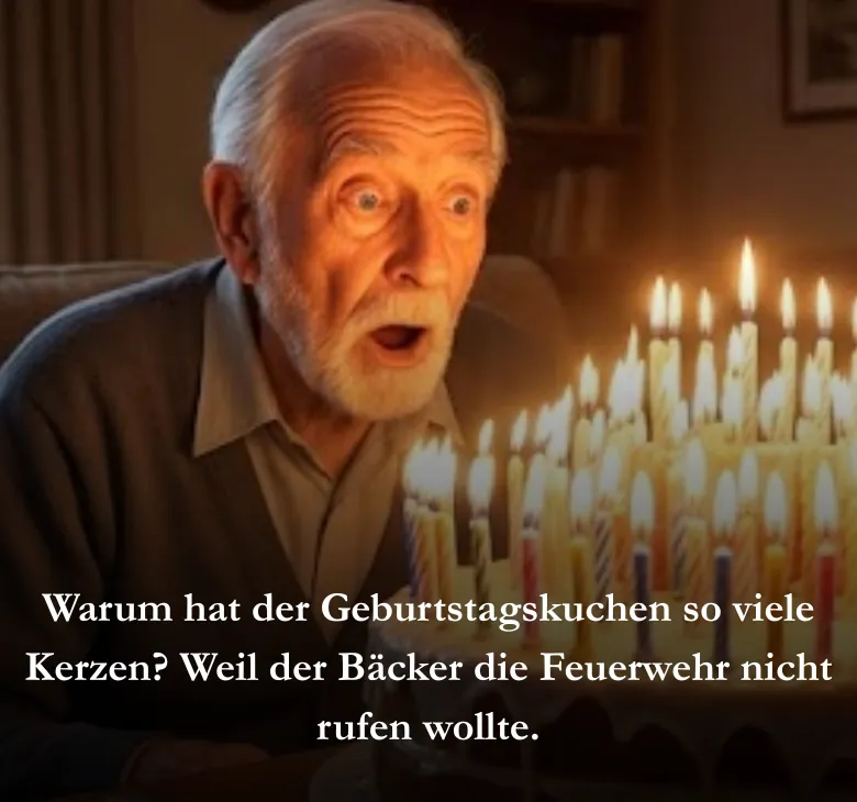 Warum hat der Geburtstagskuchen so viele Kerzen? Weil der Bäcker die Feuerwehr nicht rufen wollte.