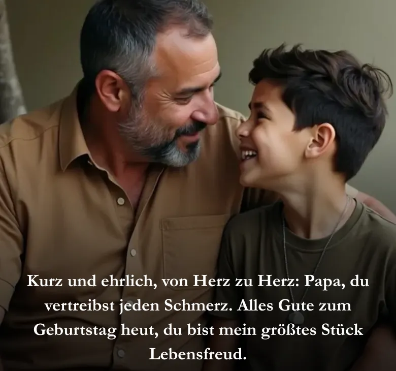 Kurz und ehrlich, von Herz zu Herz: Papa, du vertreibst jeden Schmerz. Alles Gute zum Geburtstag heut, du bist mein größtes Stück Lebensfreud.