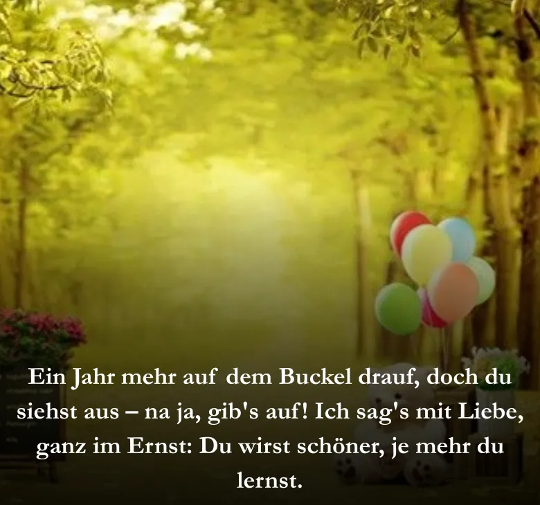 Ein Jahr mehr auf dem Buckel drauf, doch du siehst aus – na ja, gib's auf! Ich sag's mit Liebe, ganz im Ernst: Du wirst schöner, je mehr du lernst.