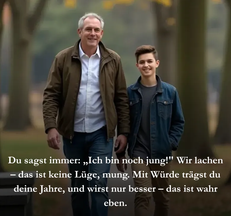 Papa, du wirst älter, das ist klar, doch cooler wirst du, Jahr für Jahr! Wir stoßen an auf dich heut Nacht, weil du uns alle glücklich gemacht.
