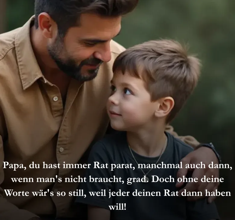 Papa, du hast immer Rat parat, manchmal auch dann, wenn man's nicht braucht, grad. Doch ohne deine Worte wär's so still, weil jeder deinen Rat dann haben will!