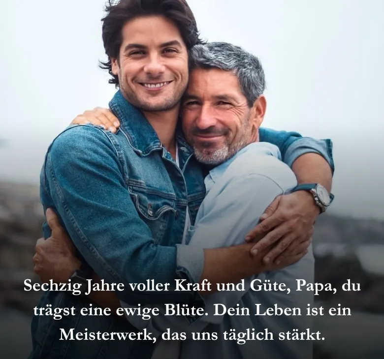 Sechzig Jahre voller Kraft und Güte, Papa, du trägst eine ewige Blüte. Dein Leben ist ein Meisterwerk, das uns täglich stärkt.