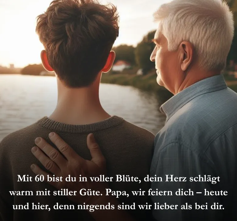 Mit 60 bist du in voller Blüte, dein Herz schlägt warm mit stiller Güte. Papa, wir feiern dich – heute und hier, denn nirgends sind wir lieber als bei dir.