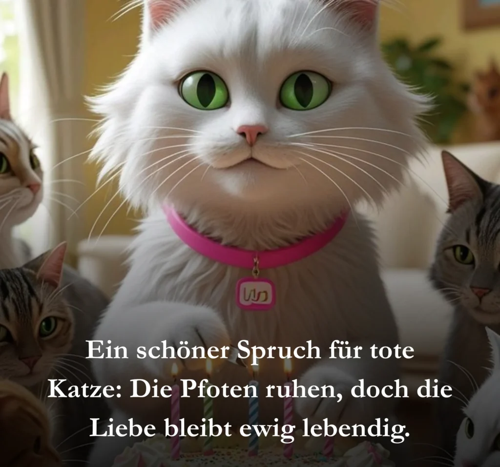 Ein schöner Spruch für tote Katze: Die Pfoten ruhen, doch die Liebe bleibt ewig lebendig.
