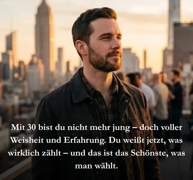 Mit 30 bist du nicht mehr jung – doch voller Weisheit und Erfahrung. Du weißt jetzt, was wirklich zählt – und das ist das Schönste, was man wählt.