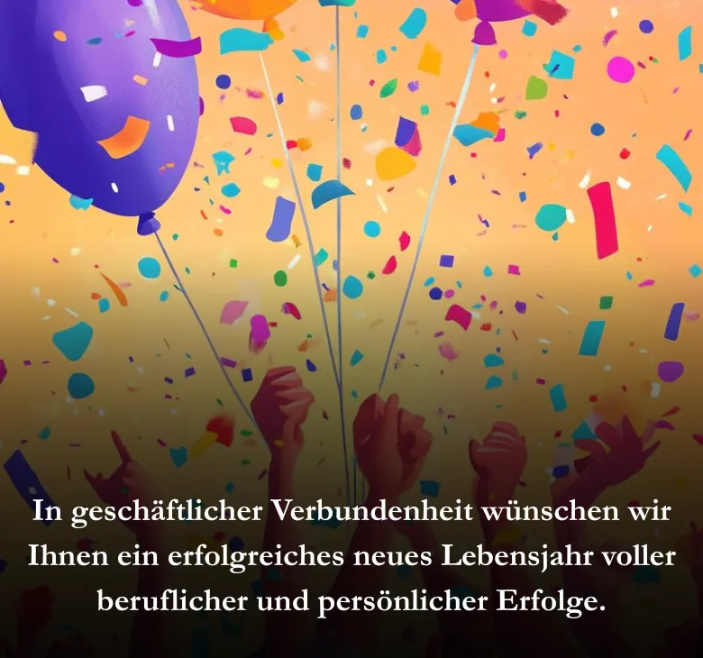 In geschäftlicher Verbundenheit wünschen wir Ihnen ein erfolgreiches neues Lebensjahr voller beruflicher und persönlicher Erfolge.