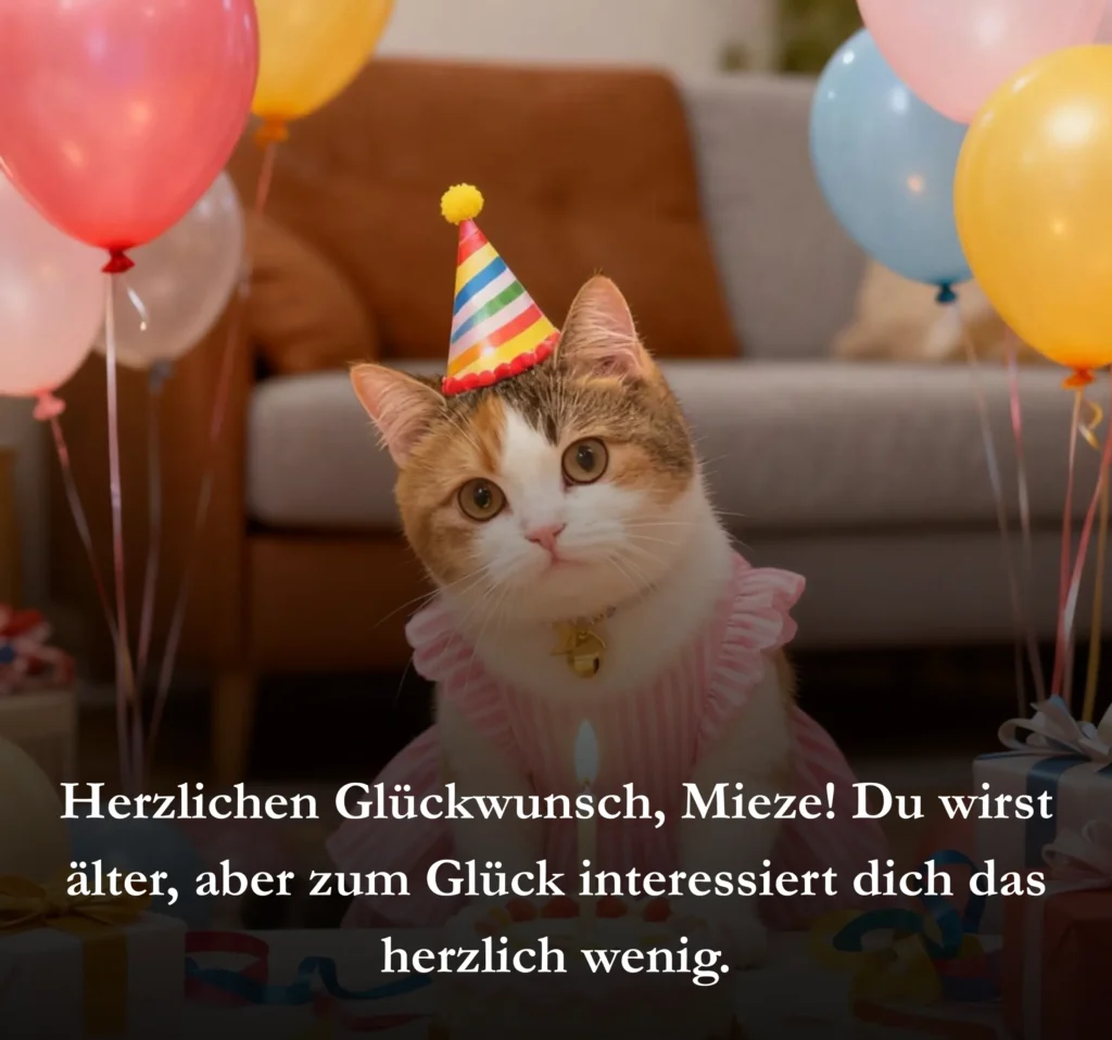 Herzlichen Glückwunsch, Mieze! Du wirst älter, aber zum Glück interessiert dich das herzlich wenig.