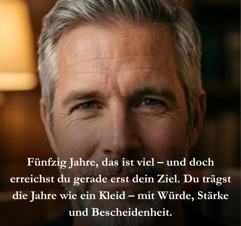 Fünfzig Jahre, das ist viel – und doch erreichst du gerade erst dein Ziel. Du trägst die Jahre wie ein Kleid – mit Würde, Stärke und Bescheidenheit.