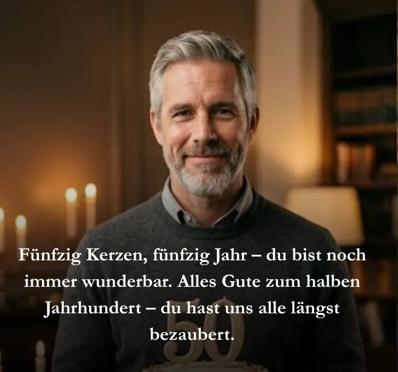 Fünfzig Kerzen, fünfzig Jahr – du bist noch immer wunderbar. Alles Gute zum halben Jahrhundert – du hast uns alle längst bezaubert.
