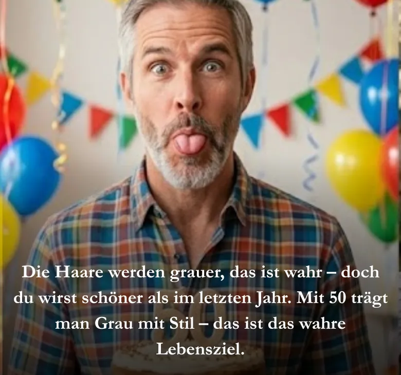 Die Haare werden grauer, das ist wahr – doch du wirst schöner als im letzten Jahr. Mit 50 trägt man Grau mit Stil – das ist das wahre Lebensziel.
